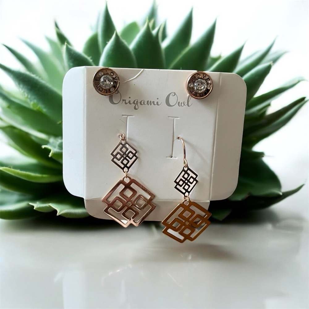 Origami Owl Geometric Rose Gold and Silver Earrings